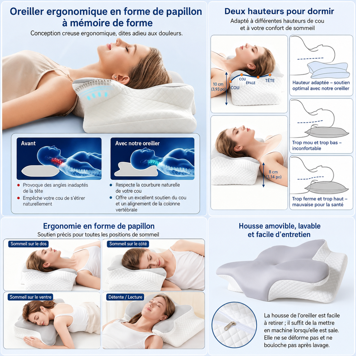 Oreiller Ergonomique Cervical Mémoire de Forme